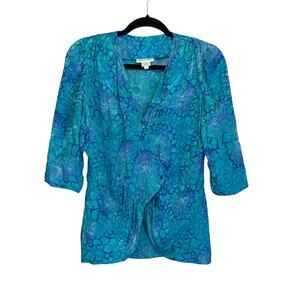 Vintage Nora Noh Blouse 6 Teal Silk Abstract Maximalist Eclectic Kaleidoscope